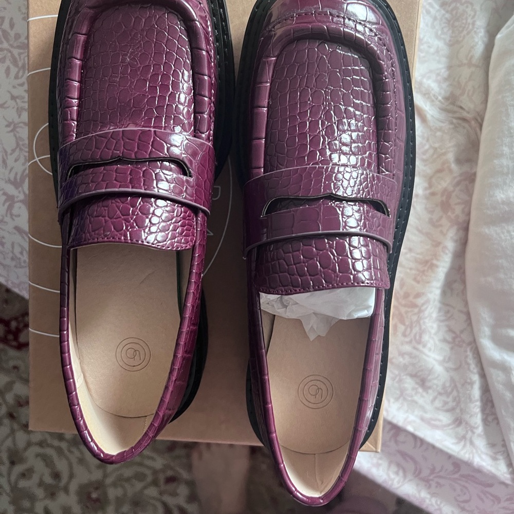 Urban Outfitters Purple Croc-Embossed Loafers